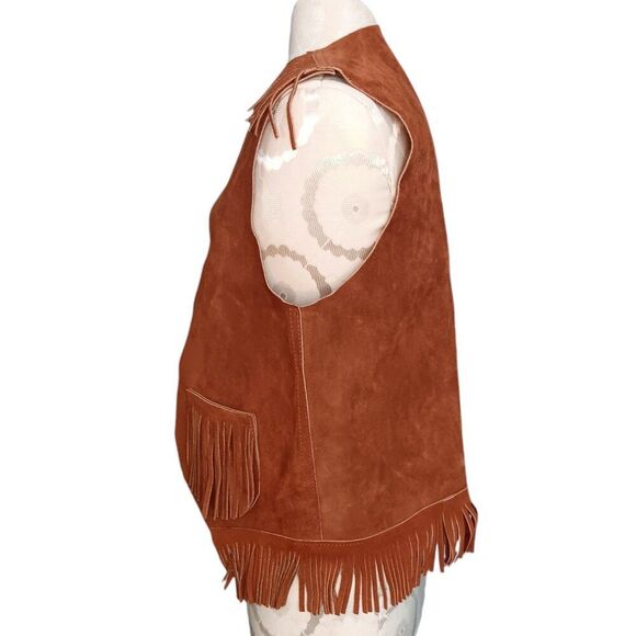 Vintage Brown Suede Leather Fringe Southwest Cowboy Boho Vest Size Large - Picture 2 of 13